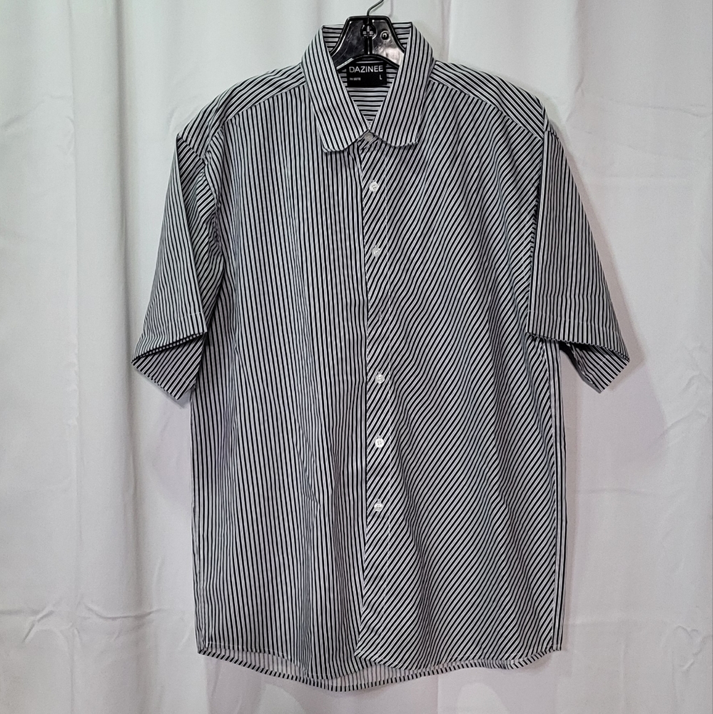 Dazinee Men's Black Striped Short Sleeve Button Down Shirt Size Large